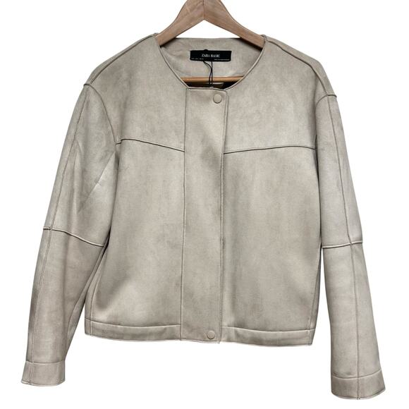 Zara Basic Faux Suede Jacket – Neutral Beige (Size L) - Picture 1 of 6